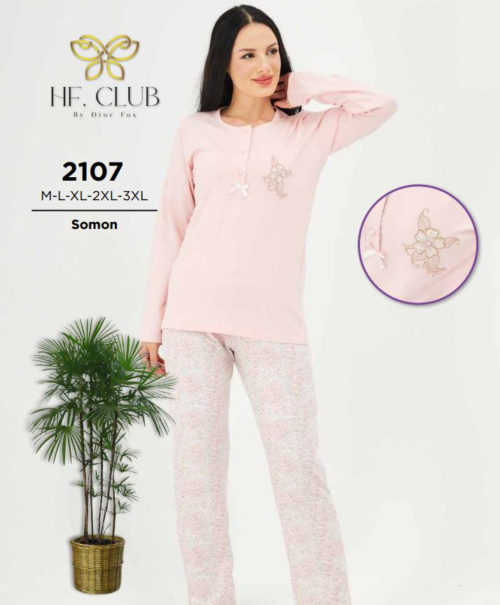 HF Club 2107 Kadın Önden Düğmeli Uzun Kollu Pijama Takımı