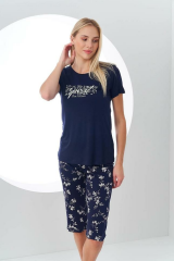 Pjs 24164 Kadın Desenli Kapri Takım