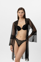 Pierre Cardin Lingerie 4887 Kadın Milan Push Up Dantelli Bağcıklı 3'lü Sabahlıklı Sütyen Takım