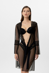 Pierre Cardin Lingerie 4887 Kadın Milan Push Up Dantelli Bağcıklı 3'lü Sabahlıklı Sütyen Takım