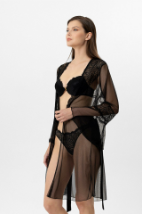 Pierre Cardin Lingerie 4887 Kadın Milan Push Up Dantelli Bağcıklı 3'lü Sabahlıklı Sütyen Takım