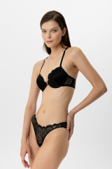 Pierre Cardin Lingerie 4887 Kadın Milan Push Up Dantelli Bağcıklı 3'lü Sabahlıklı Sütyen Takım