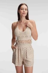 Anıl 5831 İp Askılı V Yaka Kadın Cotton Çiçek Desenli Yazlık Dokuma Mini Pijama Takımı Sabahlık