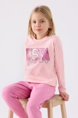 U.S. Polo Assn. 1984 Kız Çocuk Pembe Uzun Kol Pijama Takım