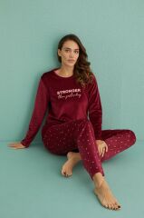 Gd Goldoremi 13309-5 Kadın Stronger Uzun Kol Kadife Pijama Takım