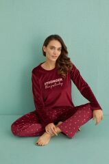 Gd Goldoremi 13309-5 Kadın Stronger Uzun Kol Kadife Pijama Takım