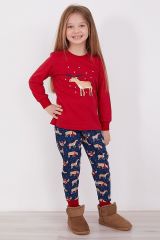 Roly Poly 2921 Garson Deer Kırmızı Kız Çocuk Uzun Kol Pijama Takım