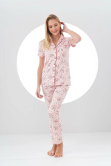 Pjs 24105 Kadın Desenli Düğmeli Pijama Takım