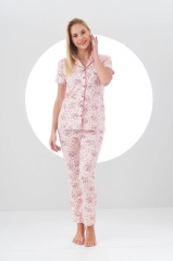 Pjs 24105 Kadın Desenli Düğmeli Pijama Takım