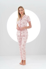 Pjs 24105 Kadın Desenli Düğmeli Pijama Takım