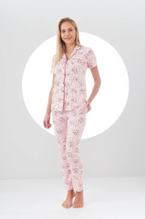 Pjs 24105 Kadın Desenli Düğmeli Pijama Takım