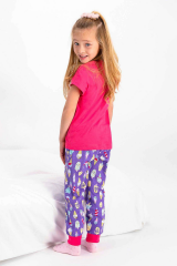 Roly Poly 2430 Kız Çocuk Just Chill Fuşya Kısa Kol Pijama Takımı
