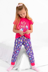 Roly Poly 2430 Kız Çocuk Just Chill Fuşya Kısa Kol Pijama Takımı