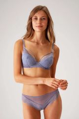 Pierre Cardin 4822 Balenli ve Pedli İp Detaylı Dantelli Transparan Comfy Sütyen Takım