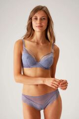 Pierre Cardin 4822 Balenli ve Pedli İp Detaylı Dantelli Transparan Comfy Sütyen Takım