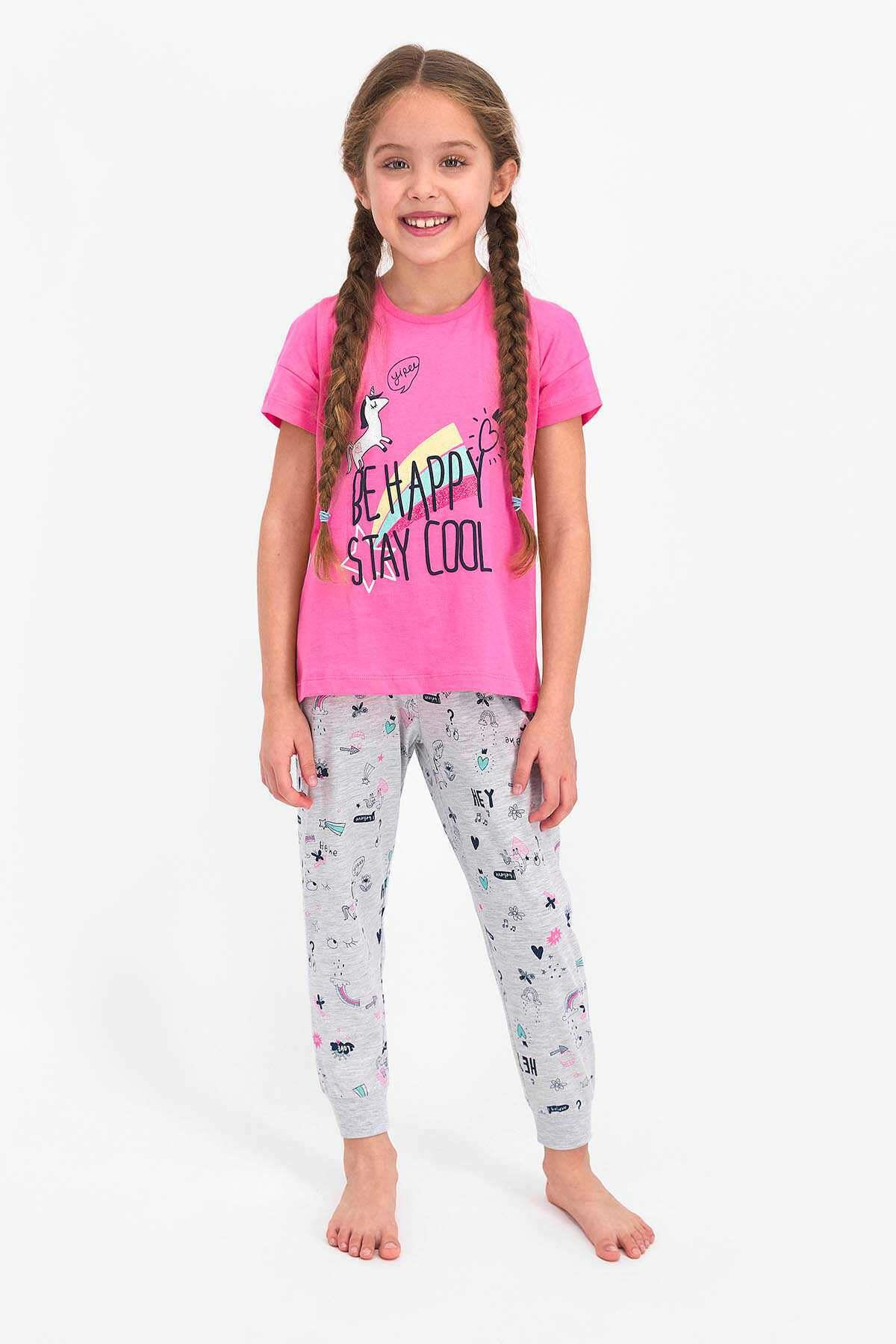 Roly Poly 2451 Kız Çocuk Be Happy Stay Cool Kısa Kol Pijama Takımı