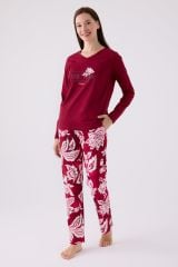 Pierre Cardin Paris 8865 Enjoy The Now Kadın Bordo Uzun Kol Pijama Takım