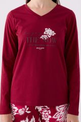 Pierre Cardin Paris 8865 Enjoy The Now Kadın Bordo Uzun Kol Pijama Takım