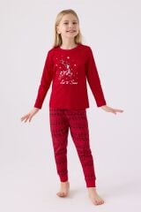 Arnetta 3106 Let İt Snow Kız Çocuk Kırmızı Uzun Kol Pijama Takım