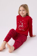 Arnetta 3106 Let İt Snow Kız Çocuk Kırmızı Uzun Kol Pijama Takım