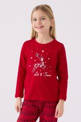 Arnetta 3106 Let İt Snow Kız Çocuk Kırmızı Uzun Kol Pijama Takım
