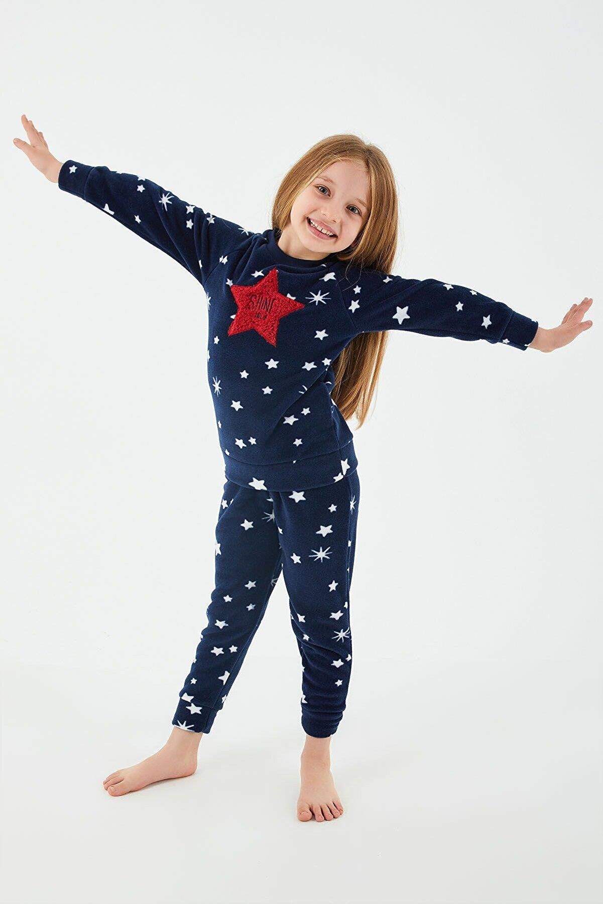 Arnetta 2271 Shine Lacivert Kız Çocuk Uzun Kol Pijama Takım