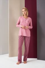 Pjs 26008 With Love Always Kadın Patlı Çizgili Uzun Kollu Pijama Takım