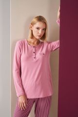 Pjs 26008 With Love Always Kadın Patlı Çizgili Uzun Kollu Pijama Takım