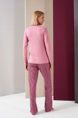 Pjs 26008 With Love Always Kadın Patlı Çizgili Uzun Kollu Pijama Takım