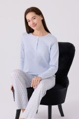 Pierre Cardin Paris 8888 Kadın Uzun Kol Yaka Düğmeli Desenli Pijama Takım