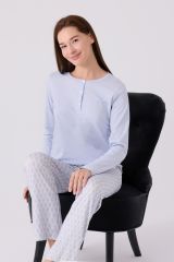 Pierre Cardin Paris 8888 Kadın Uzun Kol Yaka Düğmeli Desenli Pijama Takım