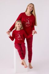 Arnetta 3106 Garson Let İt Snow Kız Çocuk Kırmızı Uzun Kol Pijama Takım