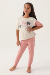 U.S. Polo Assn.1809 Lisanslı Rose Bej Kız Çocuk Pijama Takımı