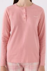 Pierre Cardin Paris 8918 Kadın Ekose Desen Düğmeli Yaka Uzun Kol Pijama Takım