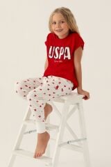U.S. Polo Assn. 1834 Garson Lisanslı Text Printed Kız Çocuk Pijama Takımı