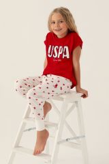 U.S. Polo Assn. 1834 Garson Lisanslı Text Printed Kız Çocuk Pijama Takımı