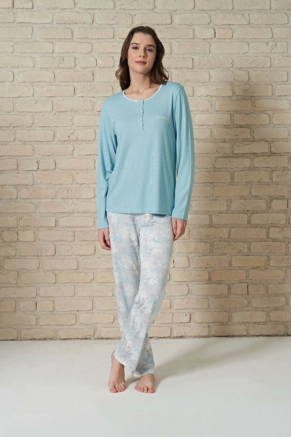 Gd Goldoremi 1722 Kadın Uzun Kollu Çiçek Desenli Pijama Takım