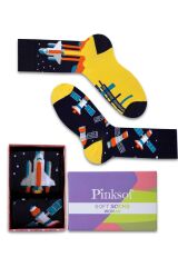 Pinksof P01U-5050-2K-1 Roket Desenli Kadın-Erkek Çift Çorap