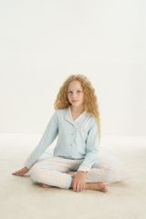 ZEYZEY 8753 Kız Çocuk Önden Düğmeli Uzun Kollu Pijama Takım