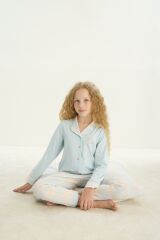 ZEYZEY 8753 Kız Çocuk Önden Düğmeli Uzun Kollu Pijama Takım