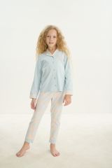 ZEYZEY 8753 Kız Çocuk Önden Düğmeli Uzun Kollu Pijama Takım