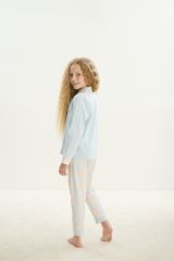 ZEYZEY 8753 Kız Çocuk Önden Düğmeli Uzun Kollu Pijama Takım
