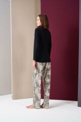 Pjs 26020 Kadın Love Yourself Yuvarlak Yaka Leopar Desen Uzun Kol Pijama Takım