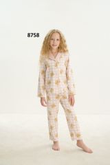 ZEYZEY 8758 Kız Çocuk Önden Düğmeli Uzun Kol Pijama Takım