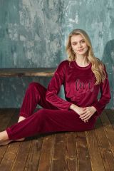 Gd Goldoremi 13112-4 Kadın Kadife Bisiklet Yaka Pijama Takımı Uzun Kollu