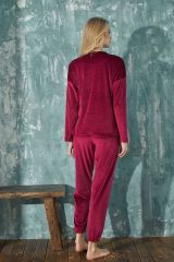 Gd Goldoremi 13112-4 Kadın Kadife Bisiklet Yaka Pijama Takımı Uzun Kollu