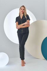 Pjs 24213 Kadın Puantiyeli Düğmeli Pijama Takım