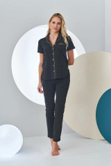 Pjs 24213 Kadın Puantiyeli Düğmeli Pijama Takım