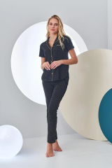 Pjs 24213 Kadın Puantiyeli Düğmeli Pijama Takım
