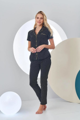 Pjs 24213 Kadın Puantiyeli Düğmeli Pijama Takım